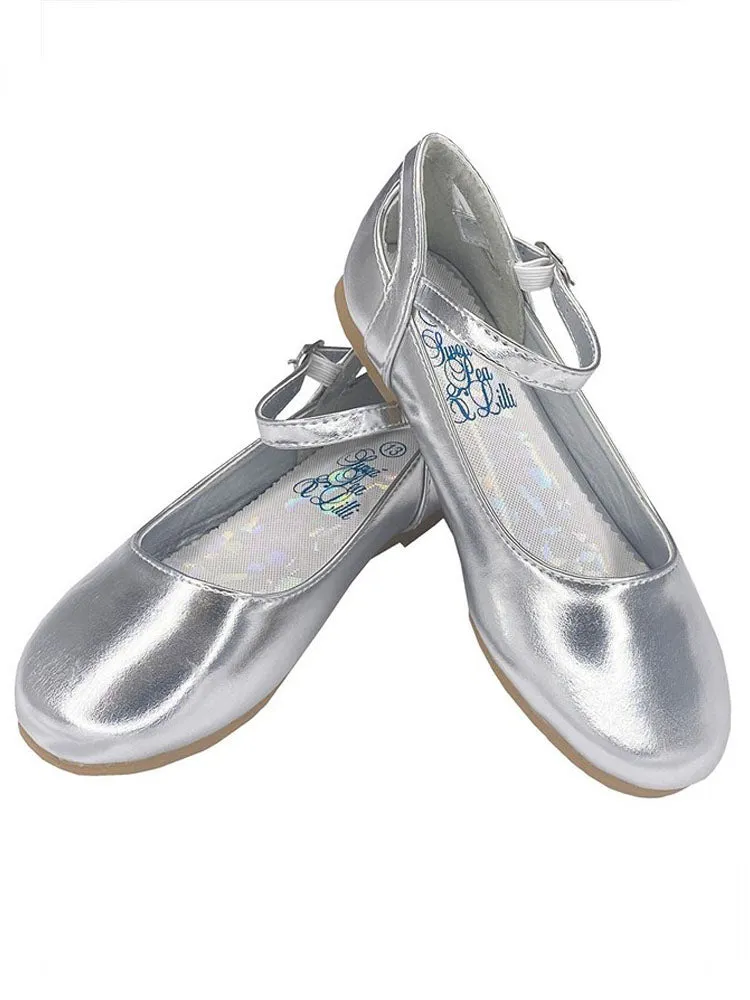 Girls Silver Ankle Strap Elsa Flat Dress Shoes 9 Toddler-5 Kids