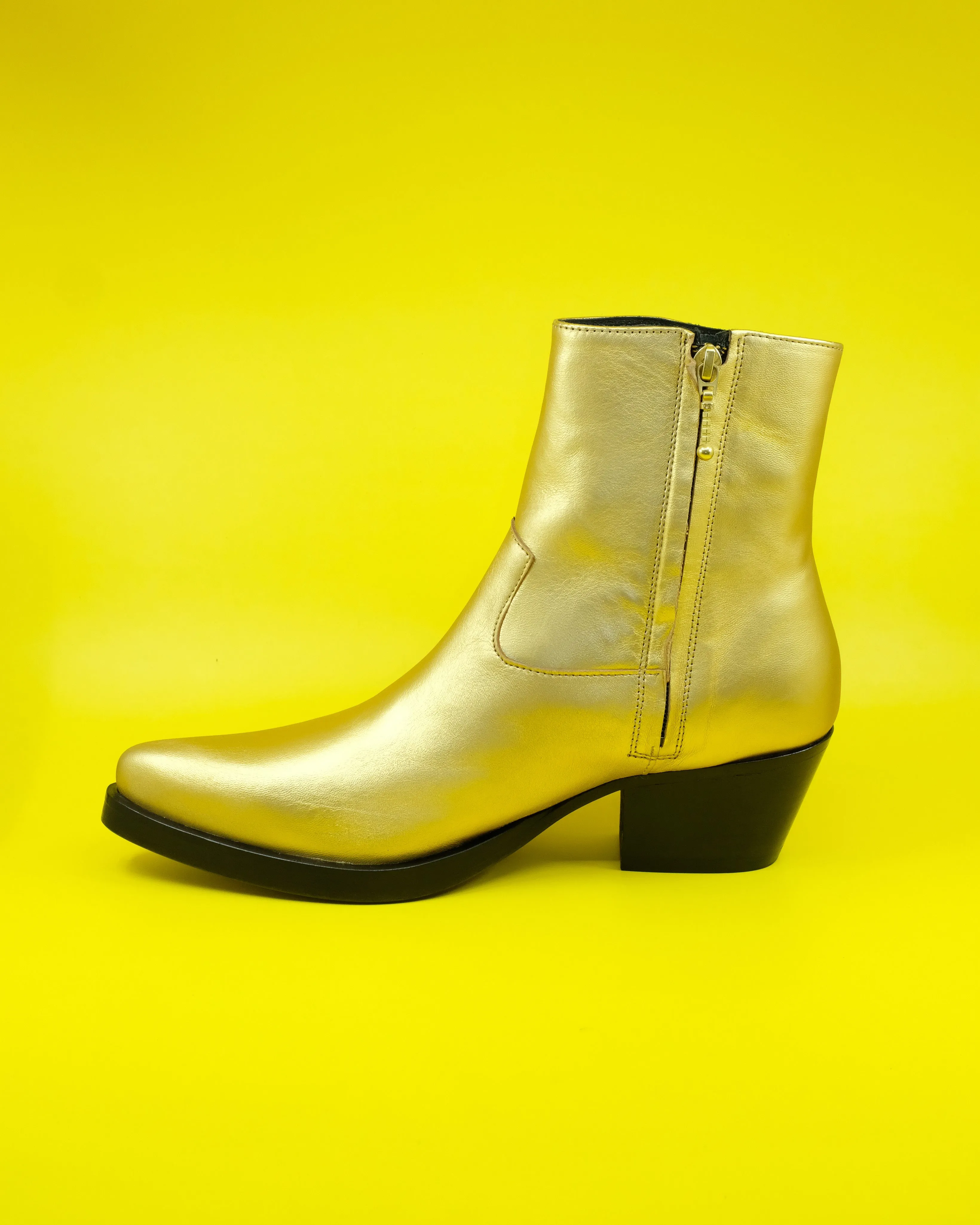 Gold Calf Leather Western Boots