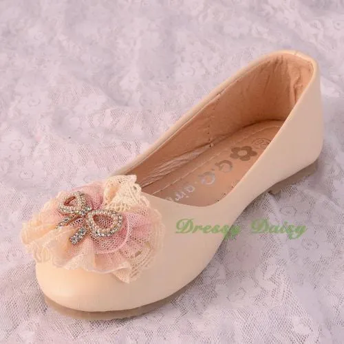 GS014 Lace Lather Ballet Slipper Shoes US Size 8.5-1.5 Flower Girl Pageant Party