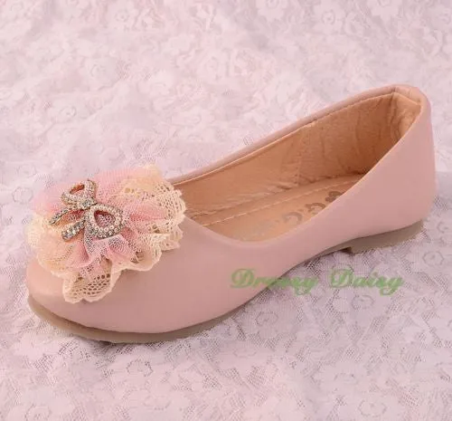 GS014 Lace Lather Ballet Slipper Shoes US Size 8.5-1.5 Flower Girl Pageant Party