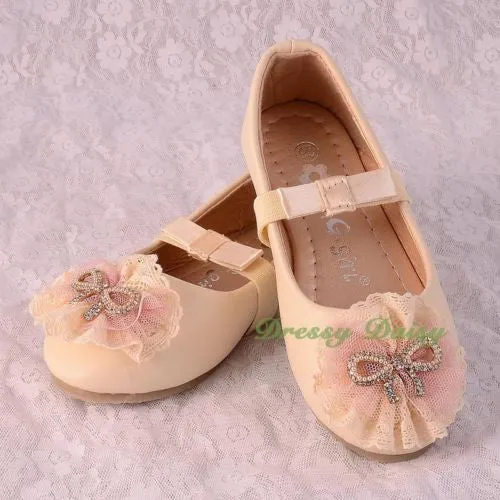 GS014 Lace Lather Ballet Slipper Shoes US Size 8.5-1.5 Flower Girl Pageant Party