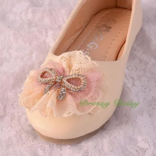 GS014 Lace Lather Ballet Slipper Shoes US Size 8.5-1.5 Flower Girl Pageant Party