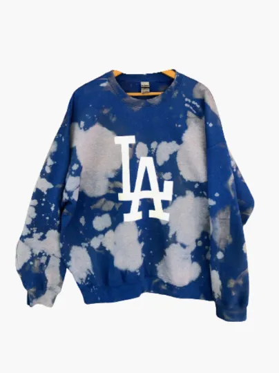 Handmade Los Angeles LA Dodgers Royal Blue or Navy Hand Bleached Unisex Crewneck Sweatshirt