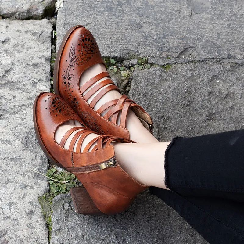 Handmade Retro Leather Vintage Chunky Shoes