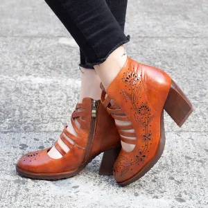 Handmade Retro Leather Vintage Chunky Shoes