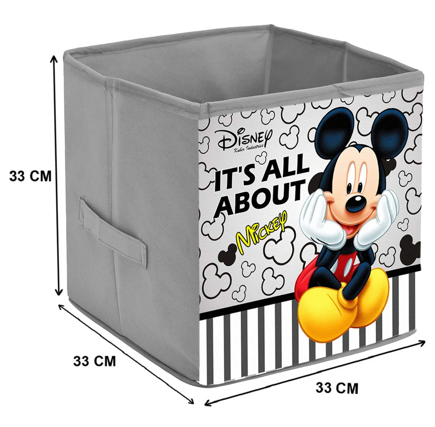 Heart Home Disney Mickey Print Non Woven 2 Pieces Fabric Foldable Storage Cube For Toy,Books,Shoes Storage Box With Handle,Extra Large (Grey)-HHEART16130