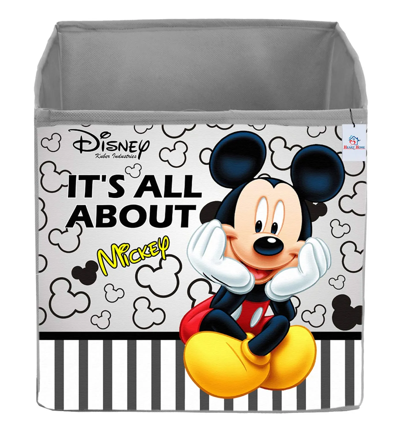 Heart Home Disney Mickey Print Non Woven 2 Pieces Fabric Foldable Storage Cube For Toy,Books,Shoes Storage Box With Handle,Extra Large (Grey)-HHEART16130