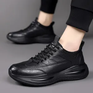 Hnzxzm Men's Casual Shoes lace up black Trend Wild Fashion Men Shoes Thick-soled Shoe Men genuine Leather Shoes Men