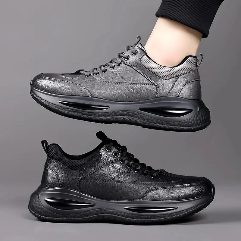 Hnzxzm Men's Casual Shoes lace up black Trend Wild Fashion Men Shoes Thick-soled Shoe Men genuine Leather Shoes Men