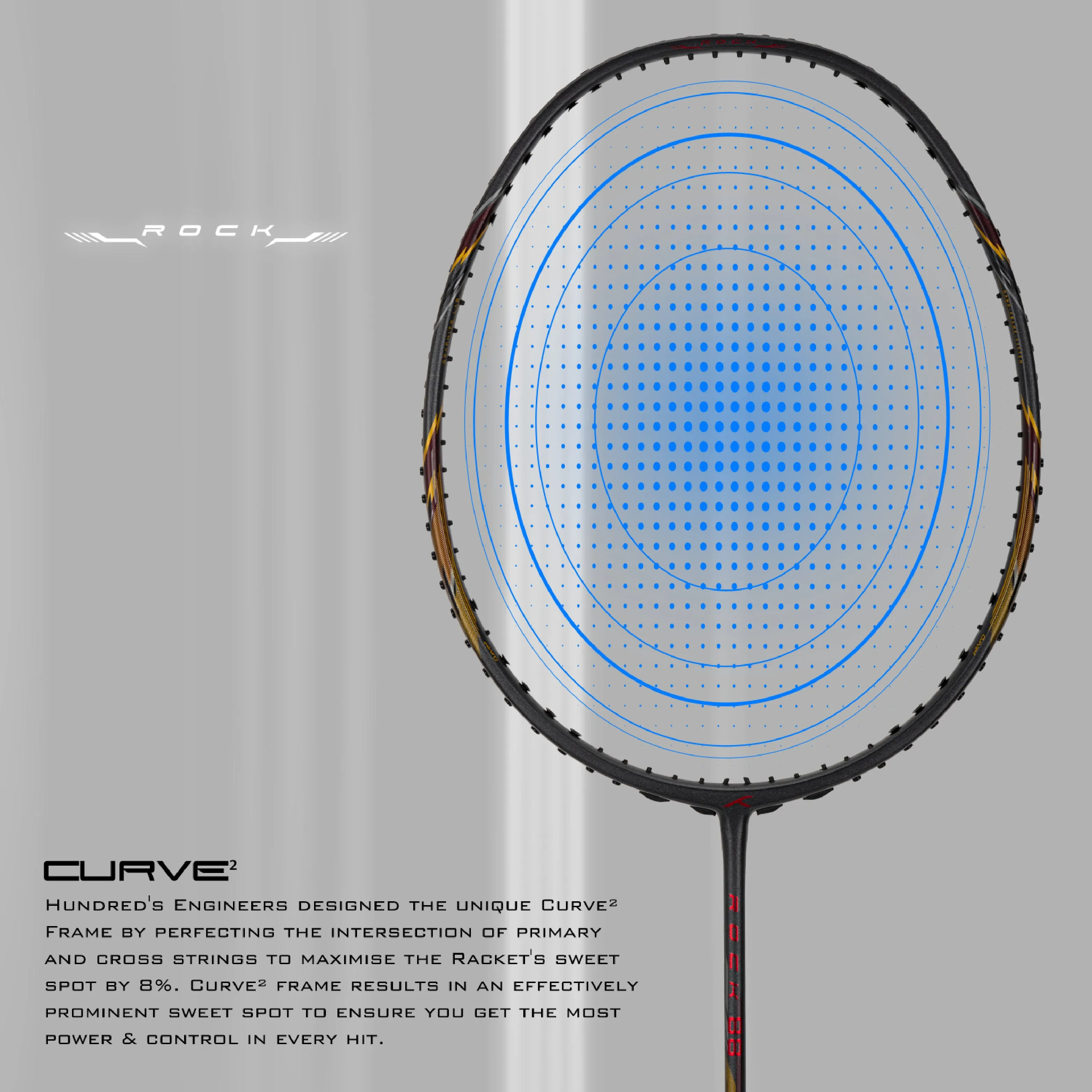 Hundred ROCK 88 Japan Made Graphite Strung Badminton Racquet (Grey)