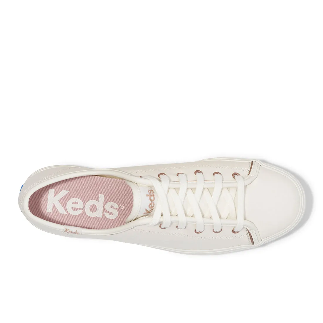 Keds Womens' Triple Kick Leather Piping White/Rose Gold (WH68115)