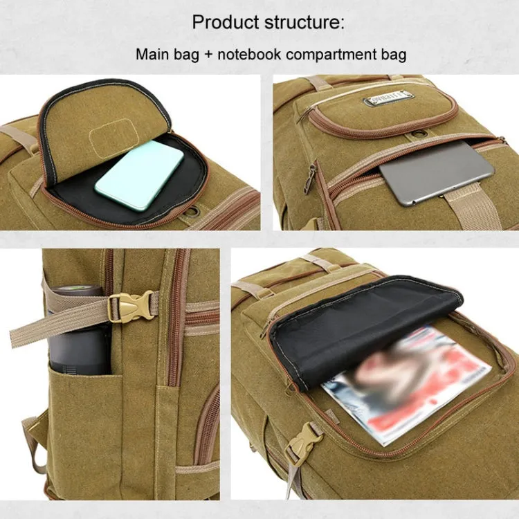 LIJIEBAO Outdoor Shoulder Bag Canvas Durable Travel Backpack Men Retro Casual Computer Bag(Khaki)