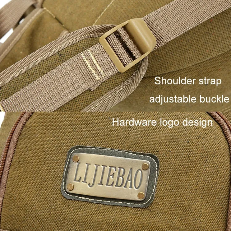 LIJIEBAO Outdoor Shoulder Bag Canvas Durable Travel Backpack Men Retro Casual Computer Bag(Khaki)