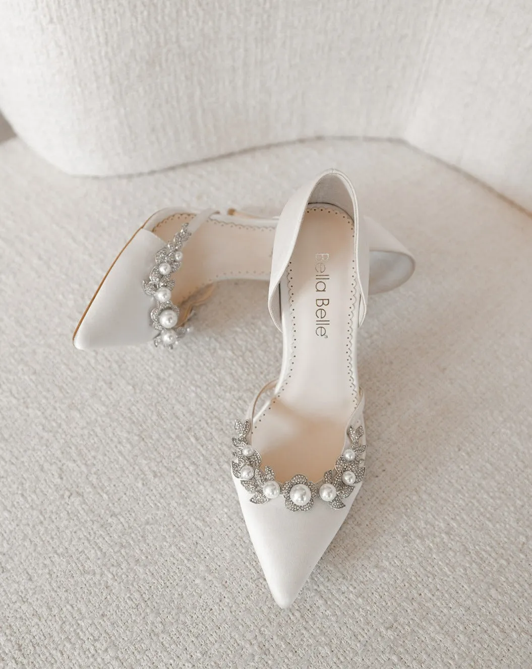 Lilian - Ivory Silk Crystal Pearl Pointed Bridal Heel