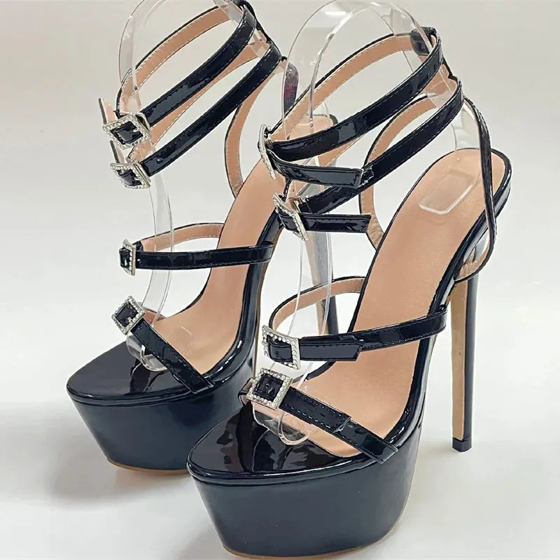 Liyke Runway Style Platform Crystal Buckle Stiletto Shoes