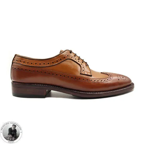 Men's Handmade Custom Made Shoes Brown Leather Oxford Wingtip Brogue Dress Shoes