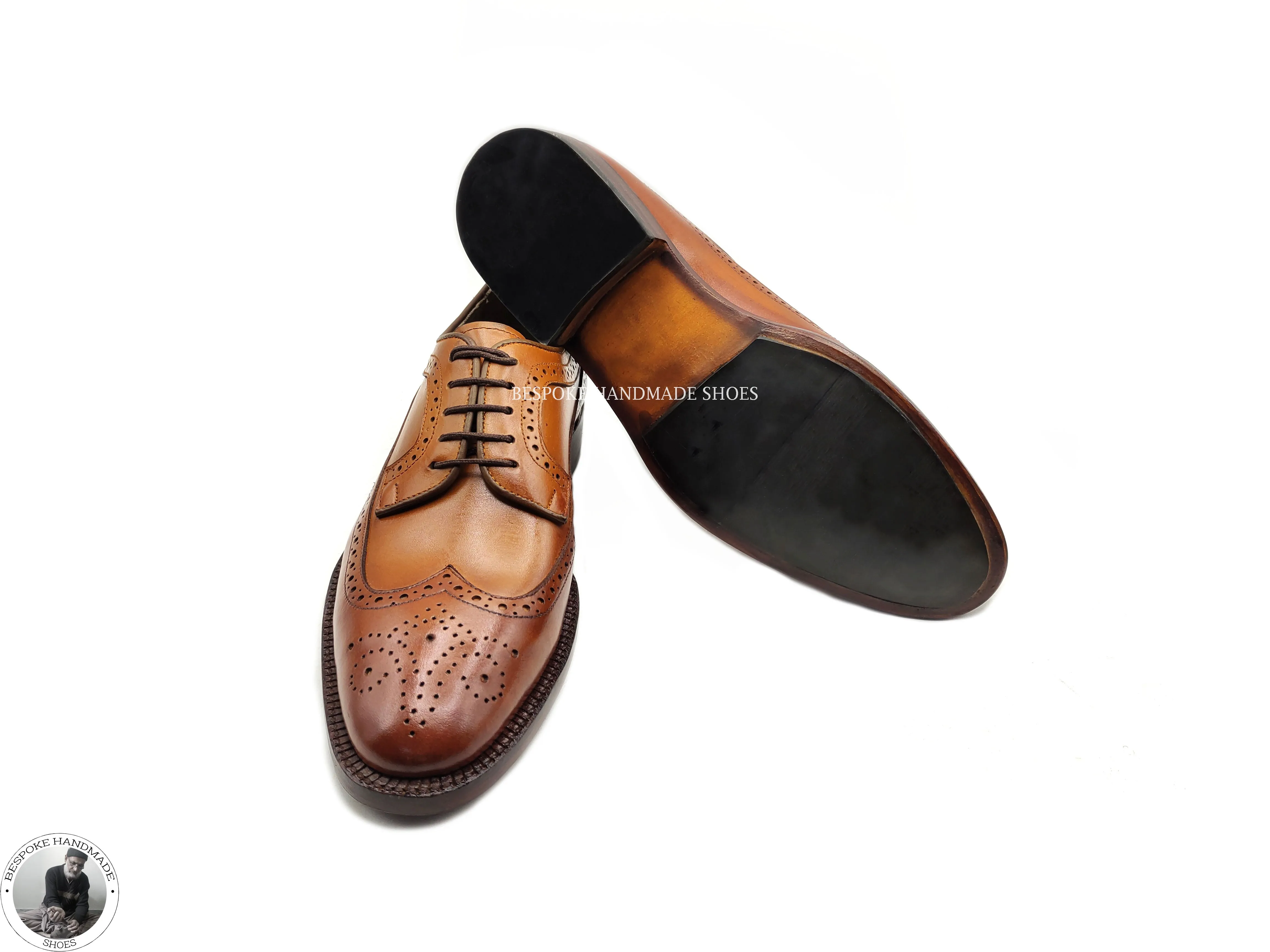 Men's Handmade Custom Made Shoes Brown Leather Oxford Wingtip Brogue Dress Shoes