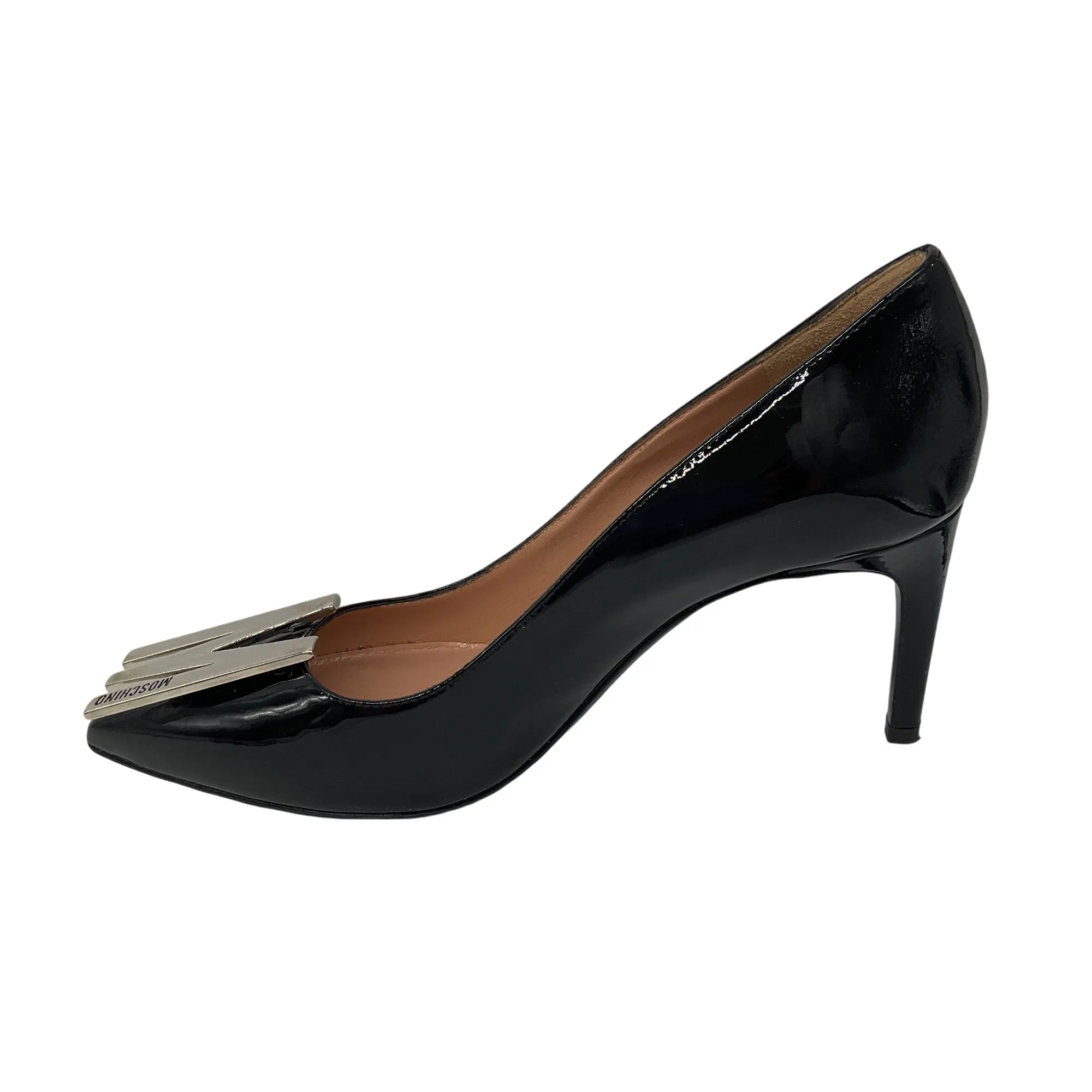 Moschino Black / Silver M Plaque Patent Leather Pumps