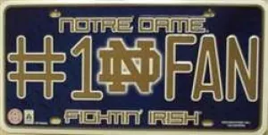 Notre Dame #1 Fan Fighting Irish Embossed Metal License Plate