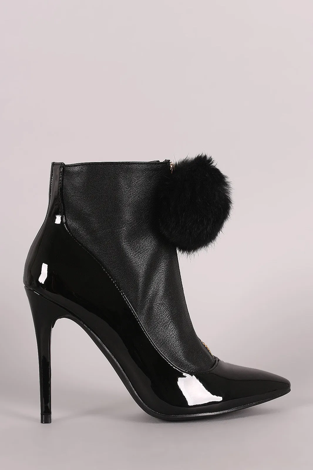 Privileged Pom Pom Zip Up Front Stiletto Heeled Booties