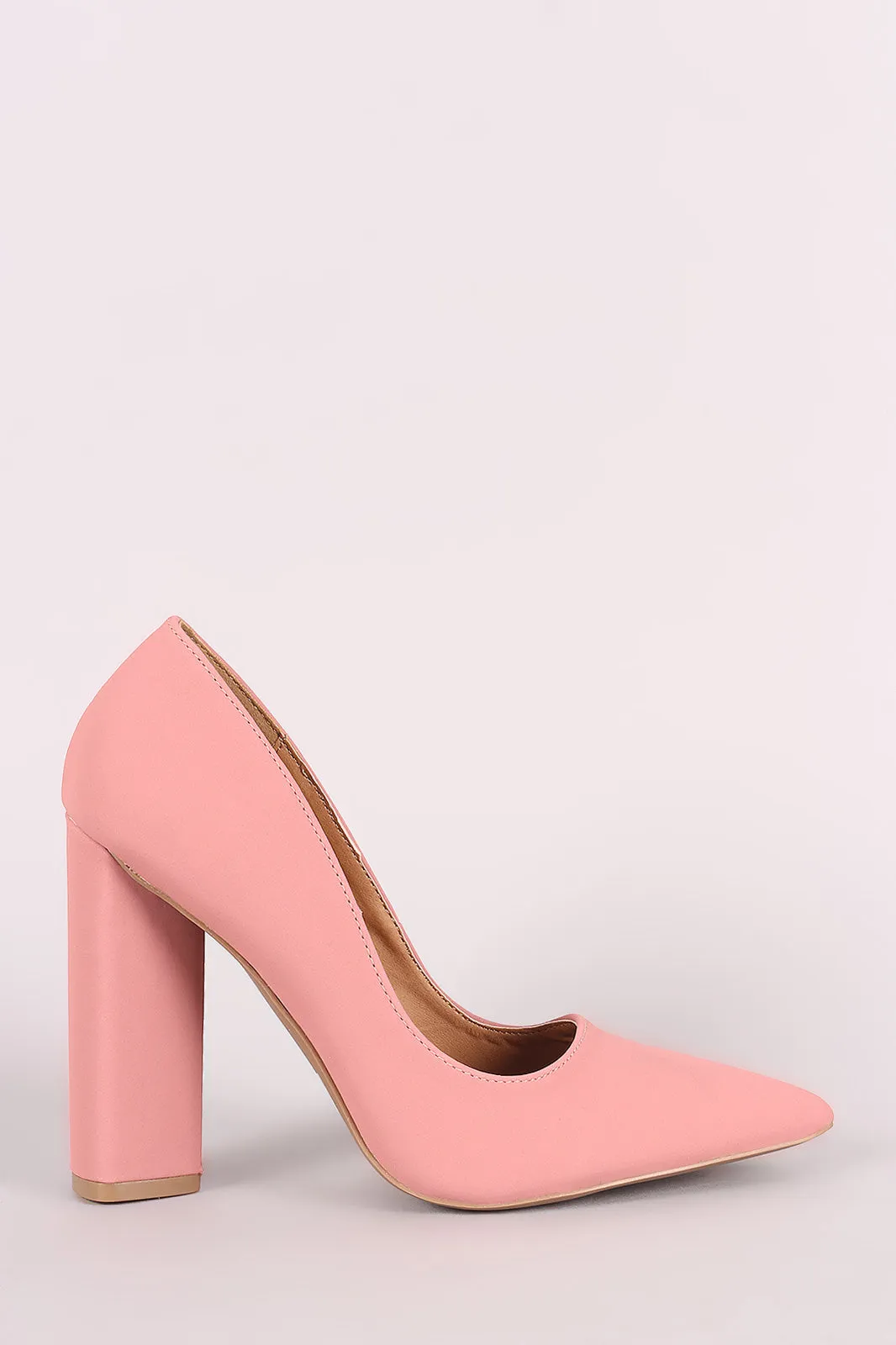 Qupid Nubuck Pointy Toe Chunky Heeled Pump