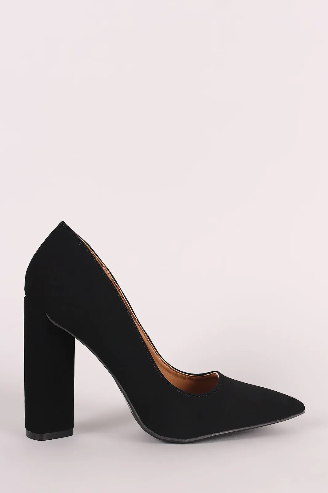 Qupid Nubuck Pointy Toe Chunky Heeled Pump