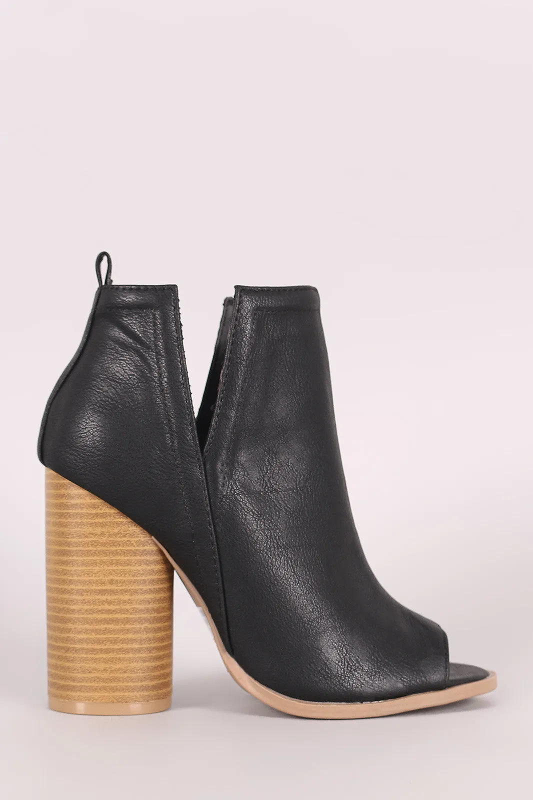 Qupid Side Cutout Peep Toe Chunky Heeled Booties