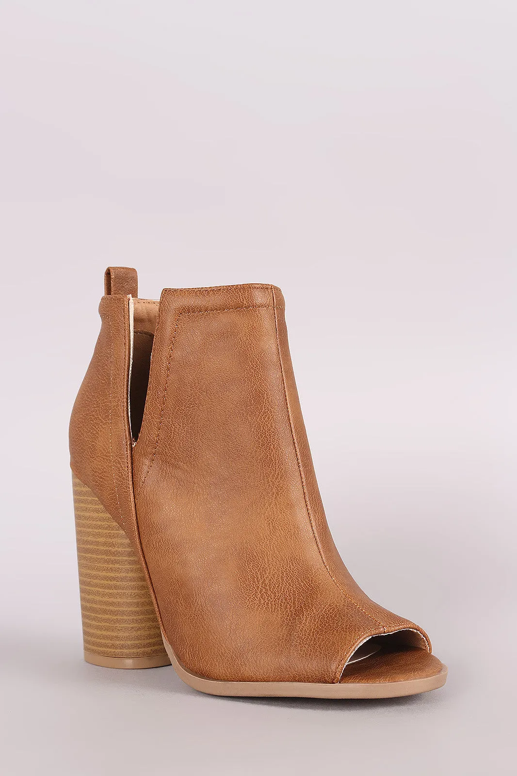 Qupid Side Cutout Peep Toe Chunky Heeled Booties