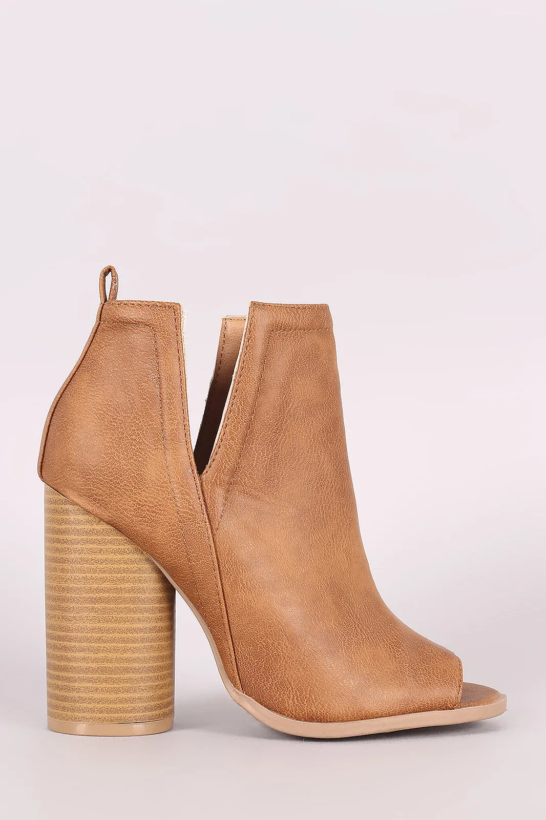 Qupid Side Cutout Peep Toe Chunky Heeled Booties