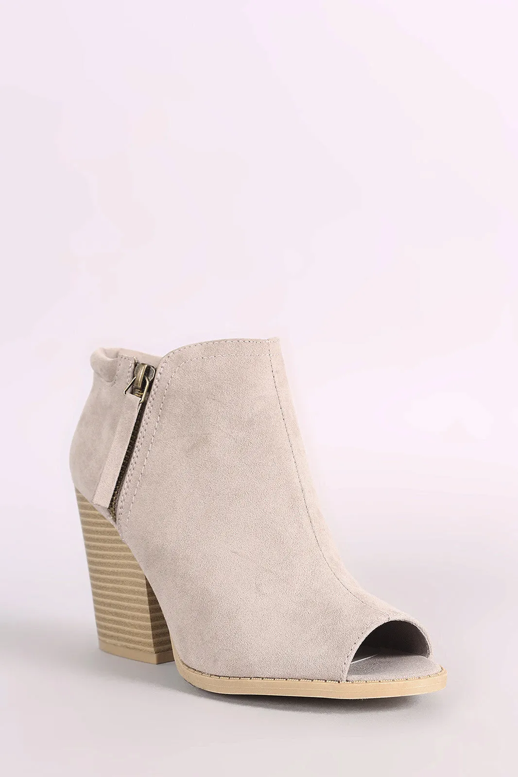 Qupid Suede Zip-Up Chunky Heeled Ankle Boots