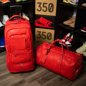 Red Tumbled Leather Roller Bag Set