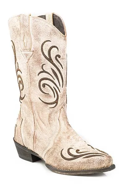 Roper Footwear Cream/White Embroidered Olivia Western Snip Toe Boots for Women