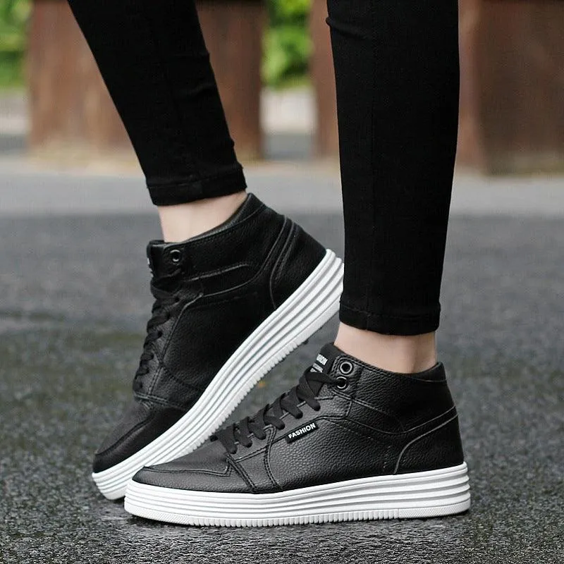 Round Head High-Top Strap Flat White Shoes Men