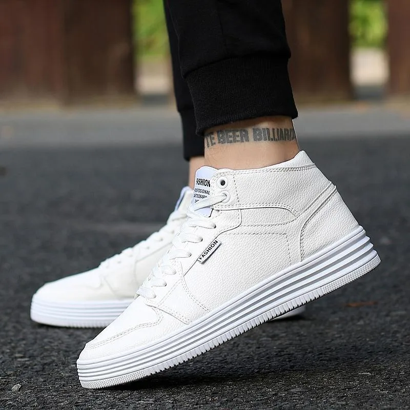 Round Head High-Top Strap Flat White Shoes Men