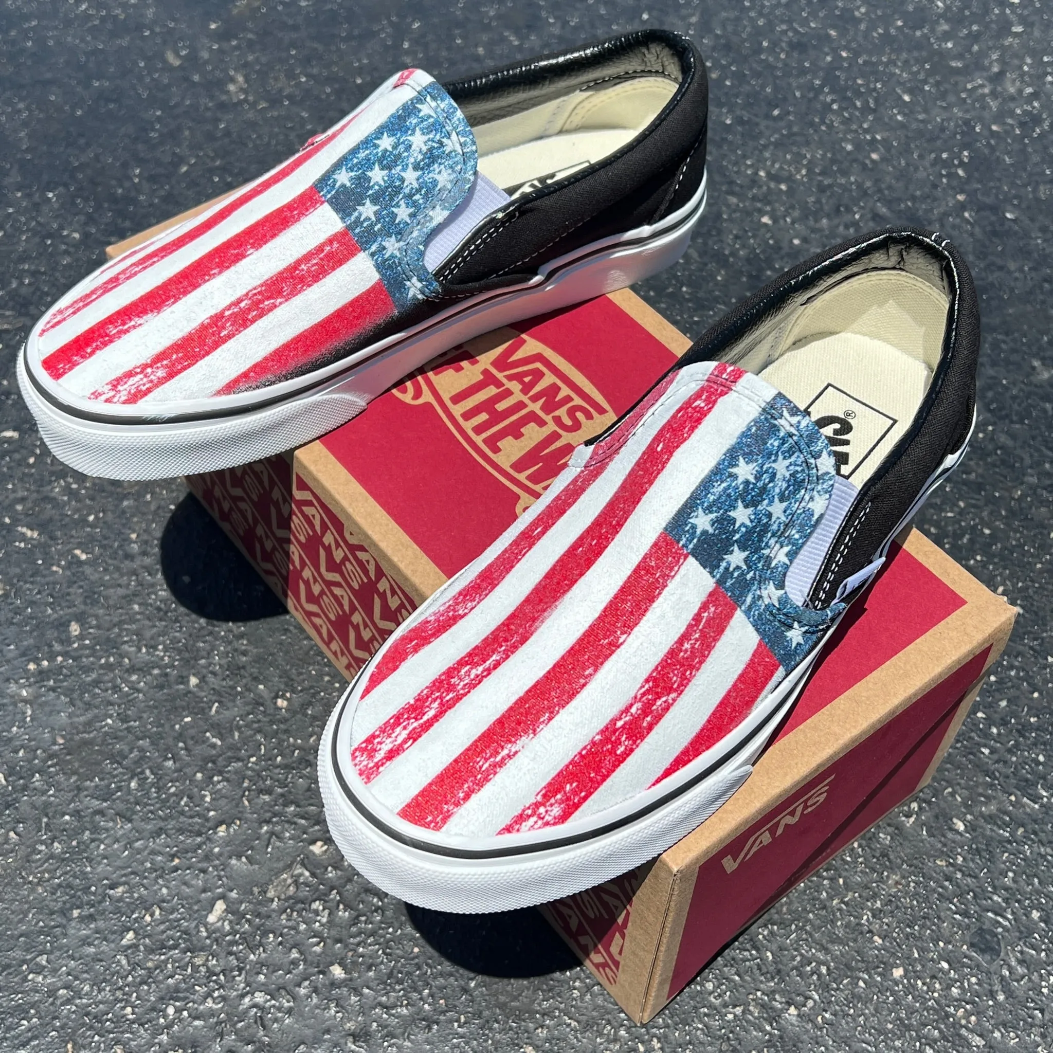 Rustic Vintage American Flag USA Red White Blue 4th Of July Custom Vans