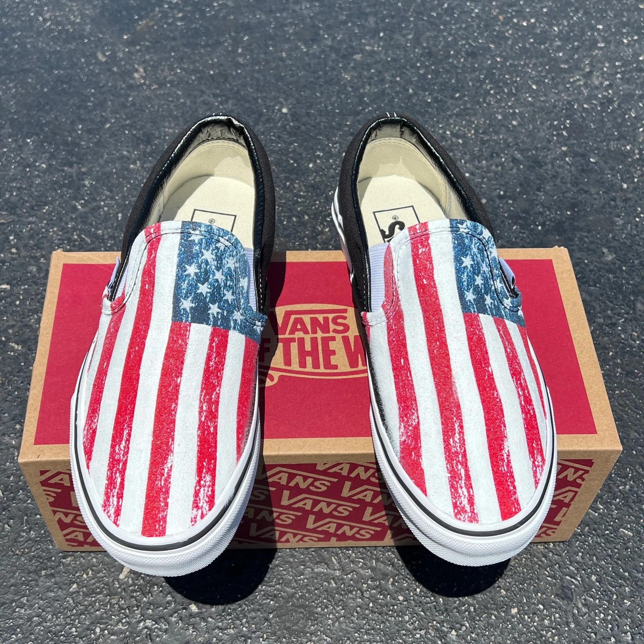 Rustic Vintage American Flag USA Red White Blue 4th Of July Custom Vans