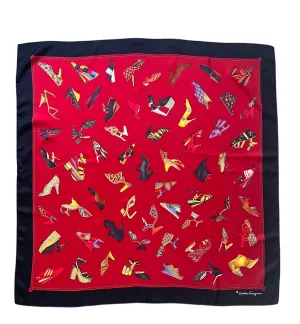 Salvatore Ferragamo Iconic Red Shoe Print Square Silk Twill Scarf