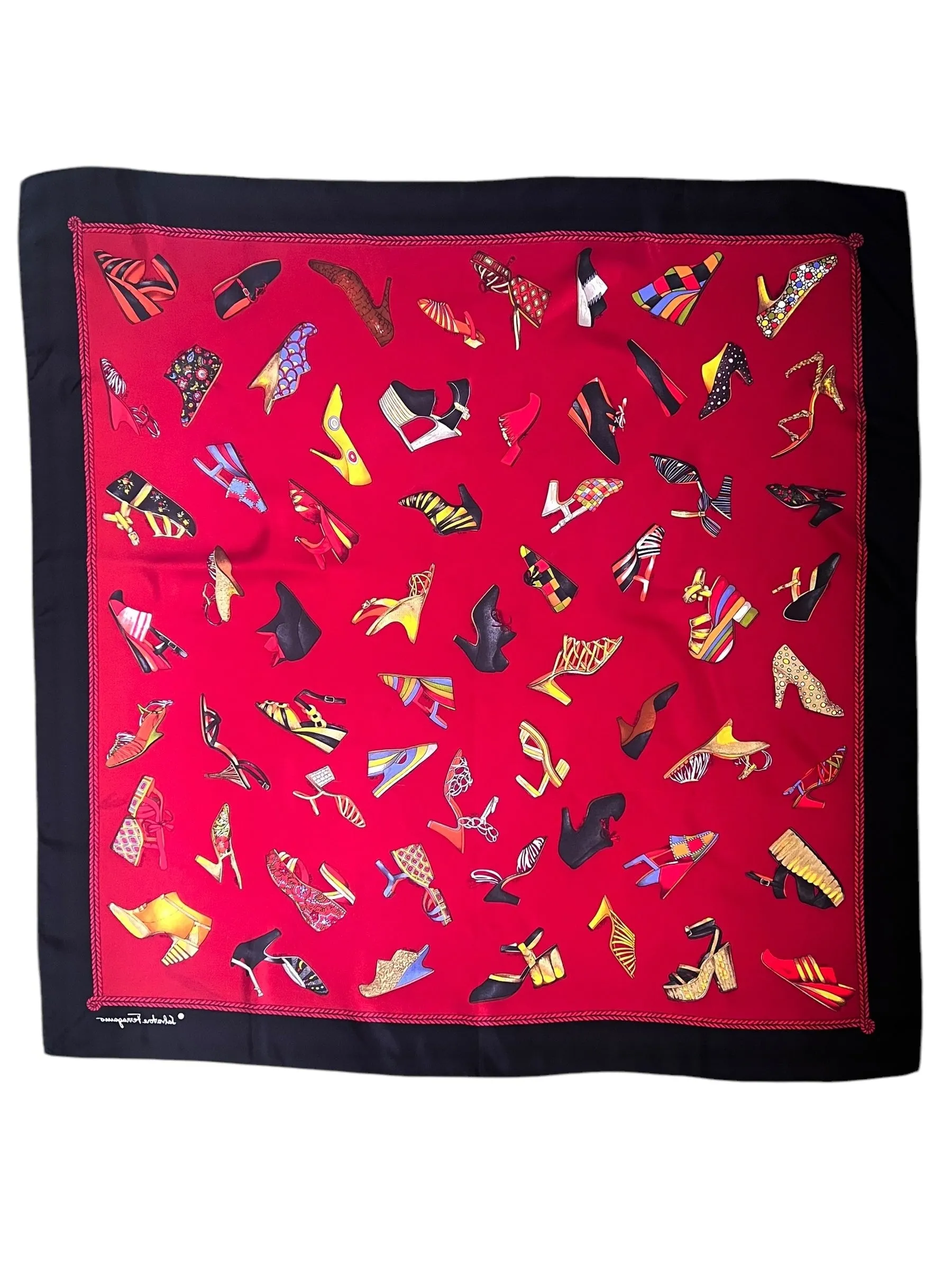 Salvatore Ferragamo Iconic Red Shoe Print Square Silk Twill Scarf