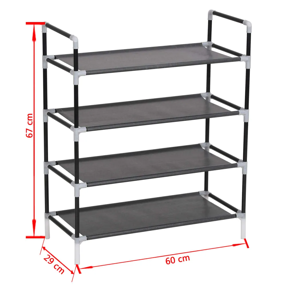 Shoe Rack with 4 Shelves Metal and Non-woven Fabric Black