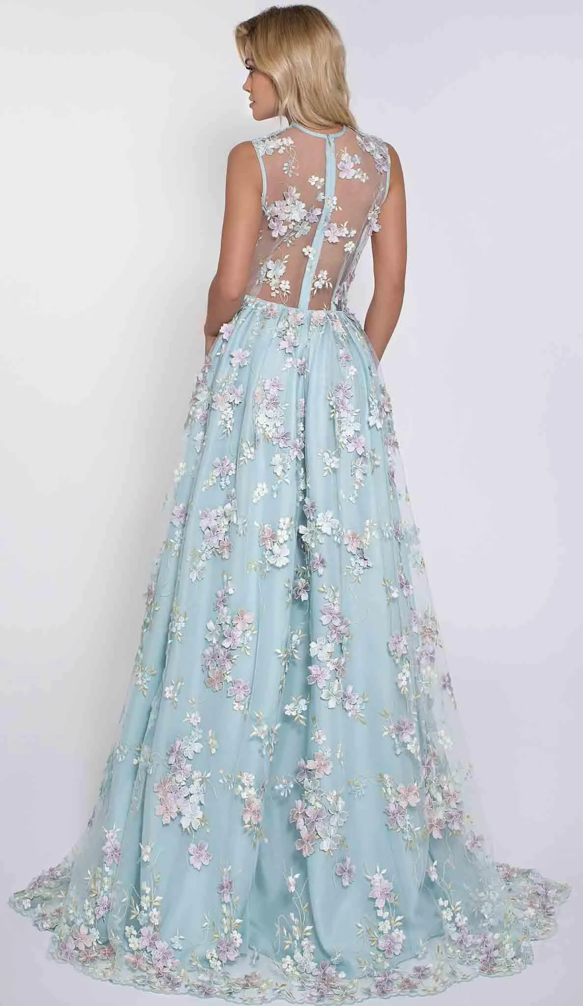 Sky Blue V Neck Prom Dresses Embroidery Formal Dress Evening Gowns PG776