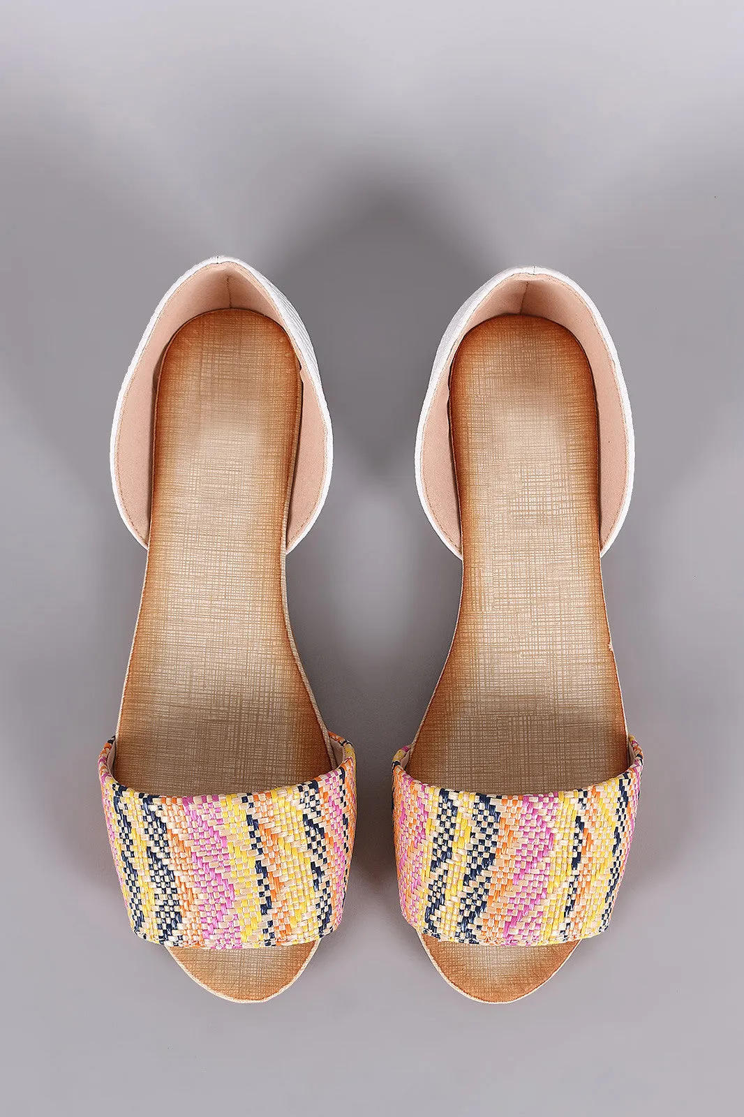 Snake Embossed Woven Straw Peep Toe Flat