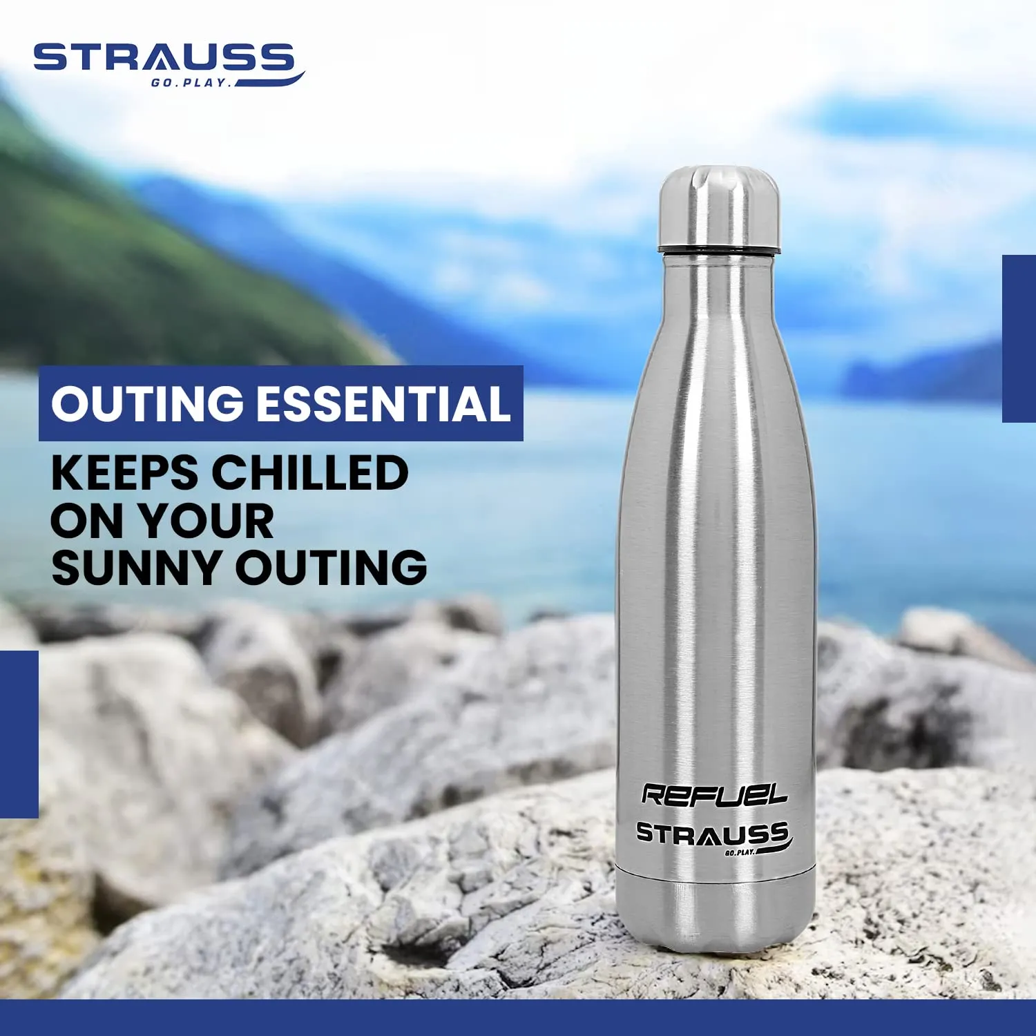 Strauss Refuel Steel Water Bottle | Leak Proof & Rust Free | Ideal for Office, Gym, Sports, Kitchen, Hiking, Trekking & Travel | Vacuum Insulated,(Silver)