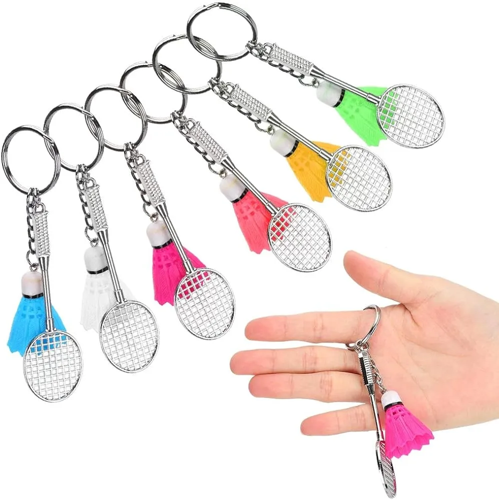 Stylish Metal Badminton Keychain Light Pink