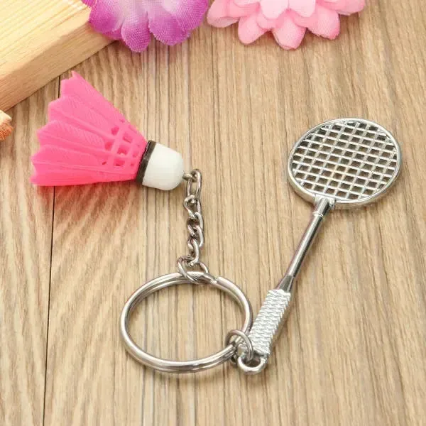 Stylish Metal Badminton Keychain Light Pink