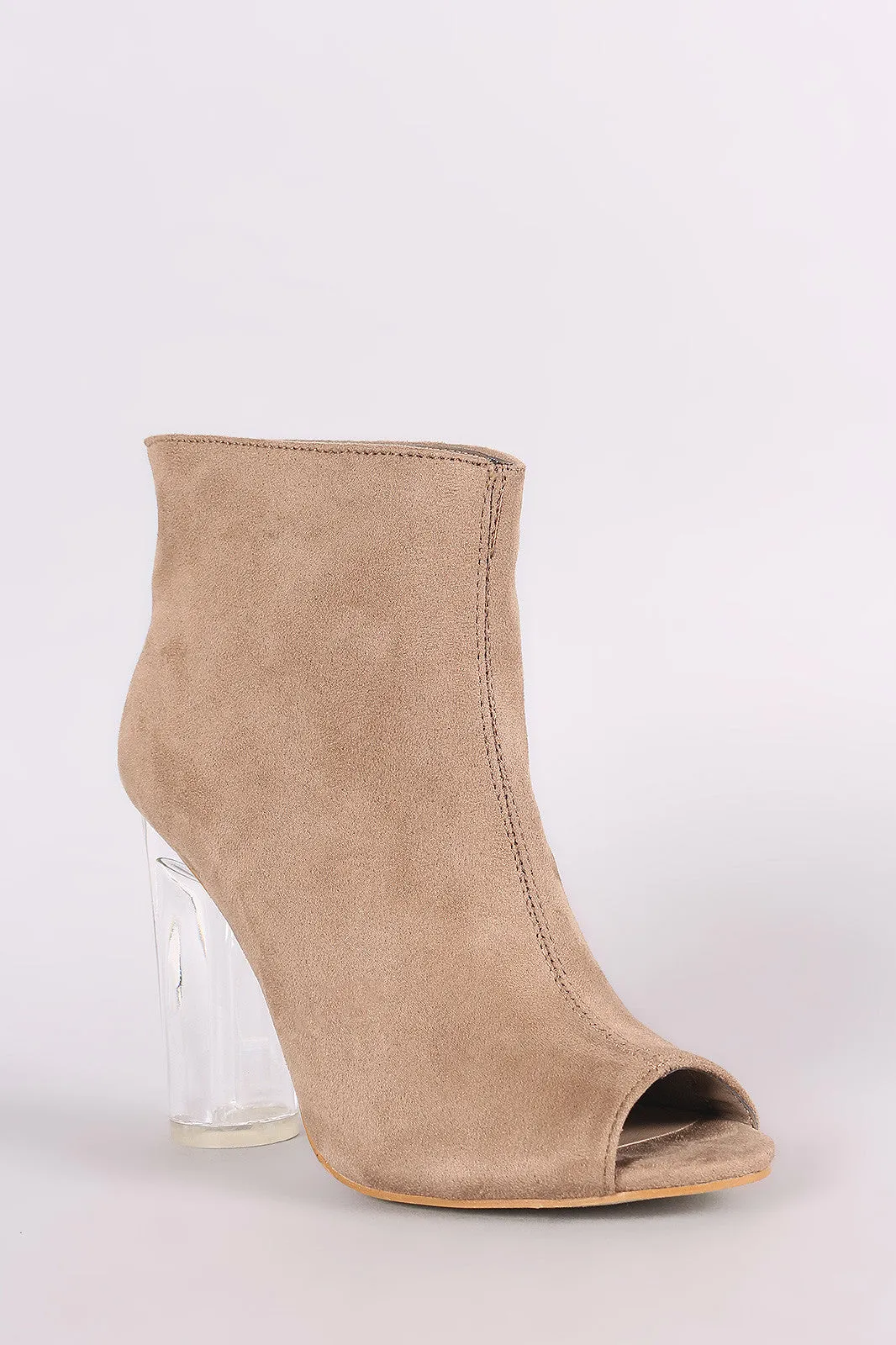 Suede Peep Toe Chunky Perspex Heeled Ankle Boots