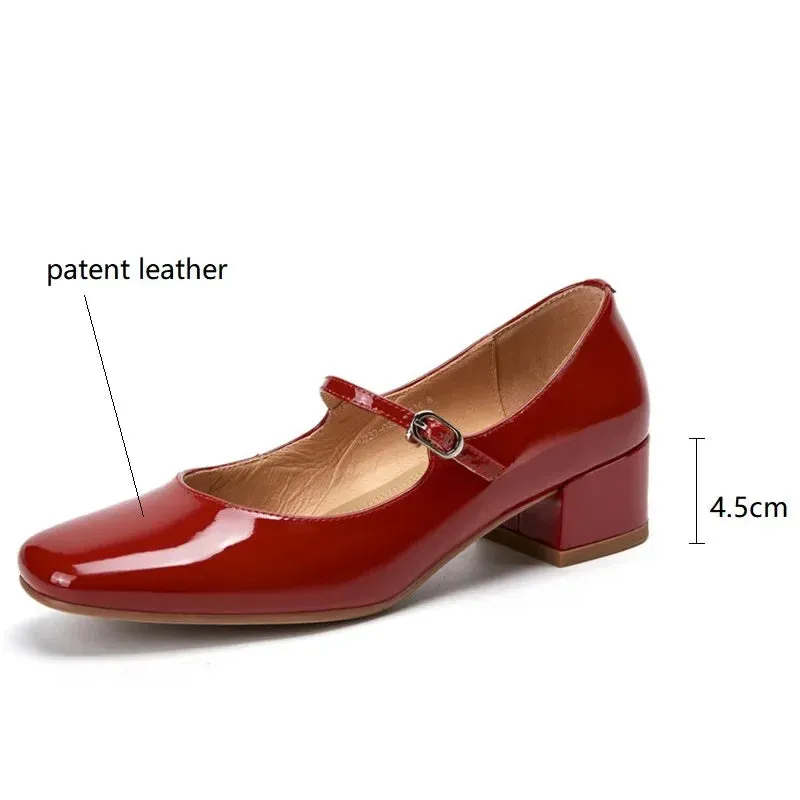 TAVIMART  -  Spring/summer Mary Jane Shoes Patent Leather Woman Shoes French Square Toe Thick Heel Shoes Women Buckle Strap Women Pumps