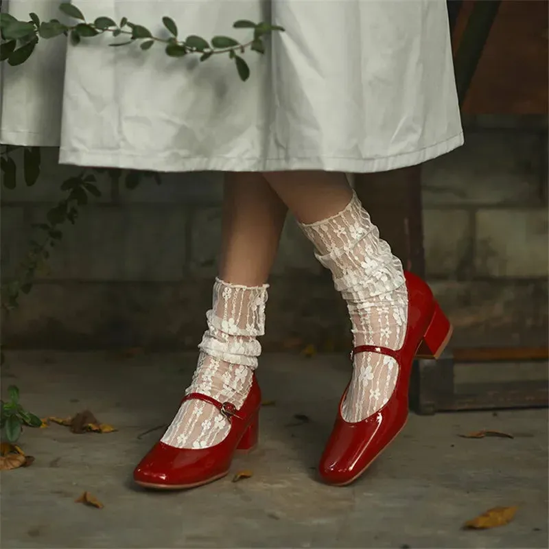 TAVIMART  -  Spring/summer Mary Jane Shoes Patent Leather Woman Shoes French Square Toe Thick Heel Shoes Women Buckle Strap Women Pumps