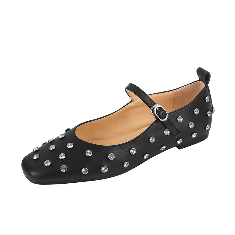 TAVIMART  -  Women Flats Genuine Leather s Mary Jane Flats Shoes Woman Buckles Spring Summer Fashion New Rivets Soft Leather Shoe