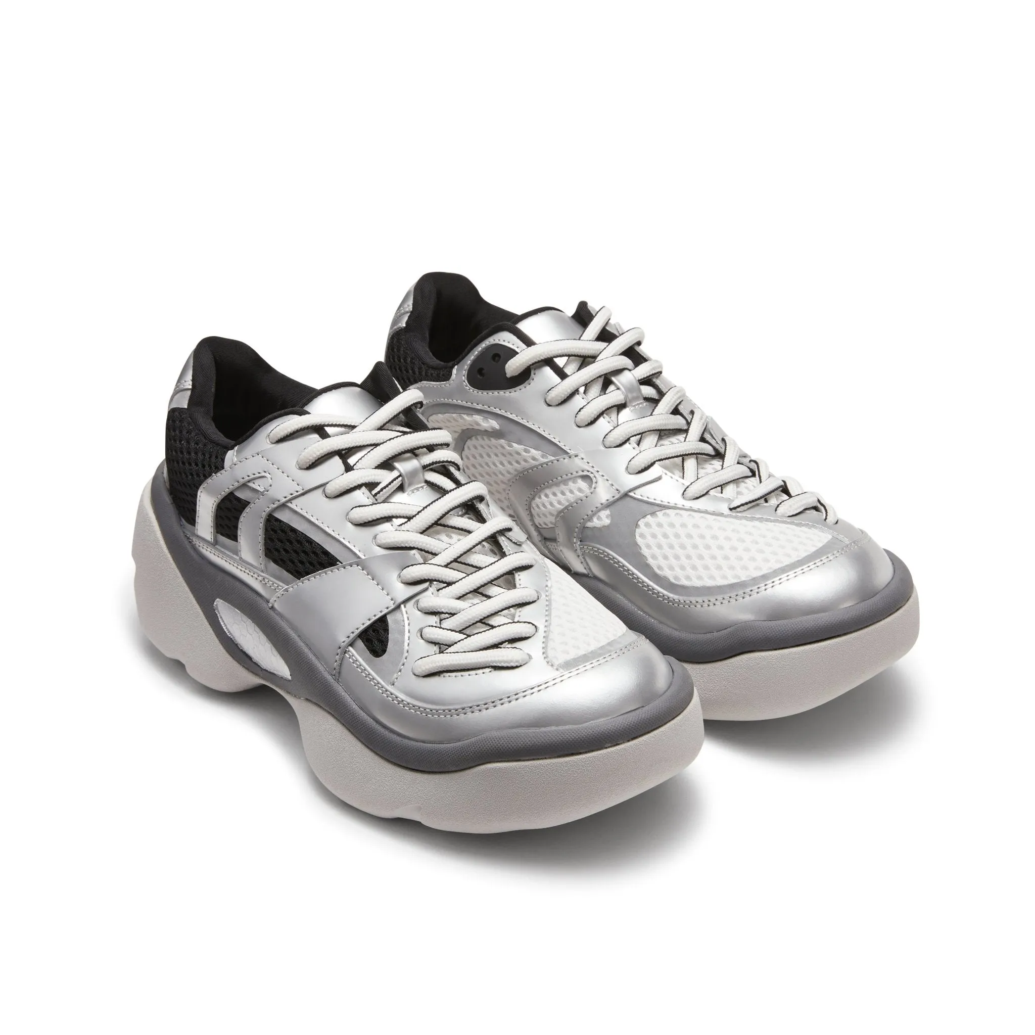 Thick Sole Stitching Sneakers in Silver