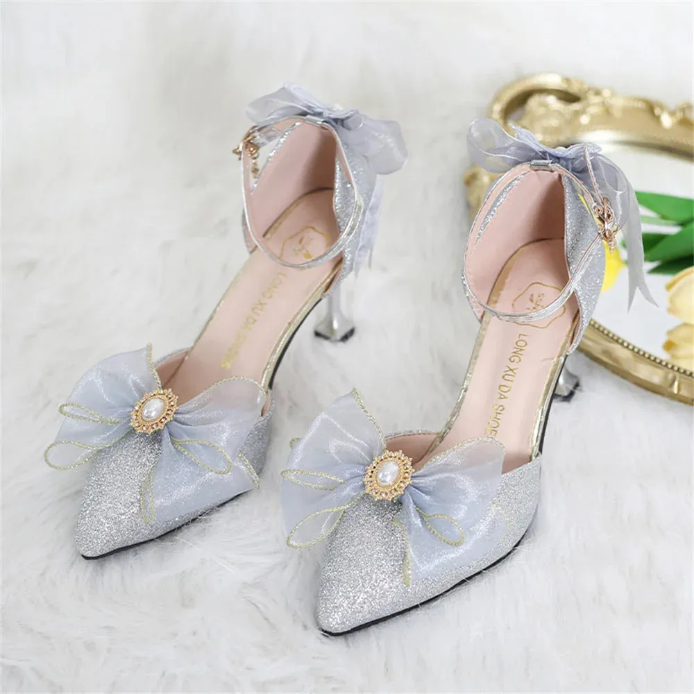 Uniwim French Girl Butterfly Multicolor Lace Bowknot Pearl Sequin Lolita Shoes Pointed Sandals High Heel Victoria Tea Party Cosplay Lol